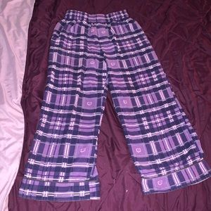 purple plaid wide legged pajama pants
